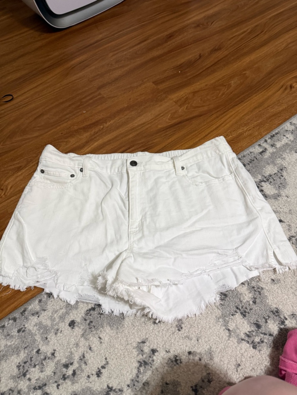 aerie White Distressed Denim Shorts